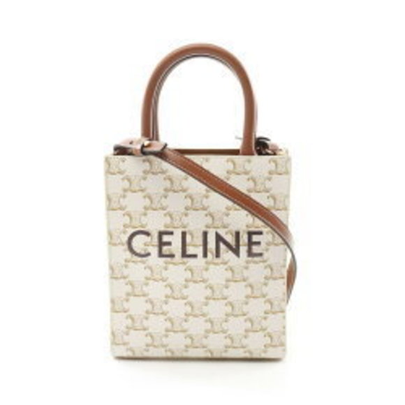 Celine Vertical Cabas Triomphe Handbag Leather White Brown - Picture 1 of 7